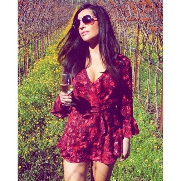 Free People Small Red  Festival Floral Boho All The Right Ruffles Romper Shorts - Picture 1 of 5